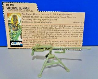 1984 Vintage Gi Joe " Roadblock " Heavy Machine Gunner Series3 Card,  Gun And Tripod