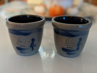 Set Of 2 Rowe Pottery 1993 Miniature Stoneware Crock Salt Glaze - Small