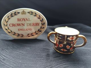 1925 Royal Crown Derby Traditional Imari Miniature 1.  5 " 3 - Handle Loving Cup