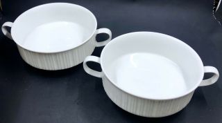2 Rosenthal Variations White Cream Soup Bowls Handled Studio Line Germany 4.  5” 2
