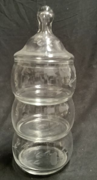 Vtg Princess House " Heritage " 3 - Tiered Stackable Candy Jar/dish 443