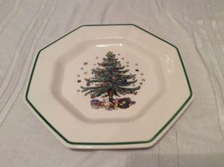 Nikko Christmastime 10.  5” Octagonal Christmas Tree Dinner Plates Set Of 4