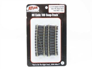 Ho Scale Atlas 835 Code 100 Snap - Track 1/3 - 18 " Radius Curved 4 - Pack -