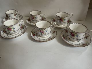 Vintage Royal Albert Tea Cup Saucer Petit Point Bone China England Set Of 6