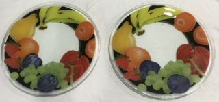 2 Peggy Karr Fused Glass 11” Plates Colorful Fresh Fruit Signed & Dated 2006