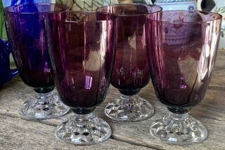 Fostoria American Lady Amethyst Iced Tea Stemware Set Of 4 Purple Glass