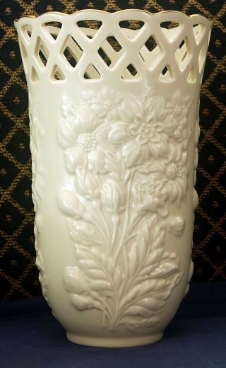 Lenox Bone China Golden Meadows Large Vase.  Pierced.  Made In Usa.  8.  125 " Tall.
