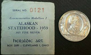 1959.  925 Sterling Silver Alaska Heraldic Art Medal W Org Sleeve Low S 121/6000