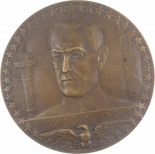 Large 3 " Woodrow Wilson - Us Treasury Bronze Medal - Huge 093