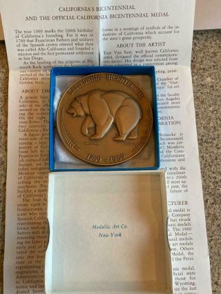 California Bicentennial 1769 - 1969 Grizzly Bear Medal Medallion Coin w/ Box Paper 3