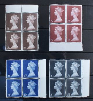 1969 Gb Post Office Stamps - High Value Definitives Sg 787 - 790 Blocks Four Mnh.