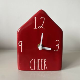 Rae Dunn Red Cheer Ceramic Birdhouse Shaped Clock - Christmas 2020