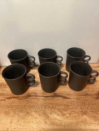 Vintage Bennington Potters Set Of 6 Cups Black 4 " 1340