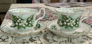 2 Vintage Royal Albert Bone China Flower Of The Month Tea Cup & Saucer May Lily