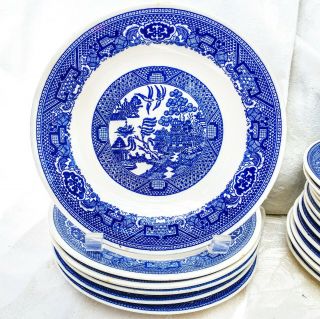 6 Piece Set Vintage Willow Ware By Royal Usa Blue Willow Salad Plates 7.  25 "