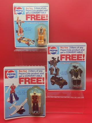 Vintage 1980s Pepsi Go - Bots Convert - A - Plane Jeep Racer In Package Set Of 3