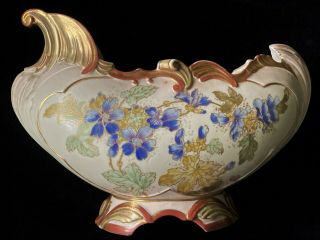 Robert Hanke Rh Austria Console Bowl/vase Hand Painted Flowers Boat Shape