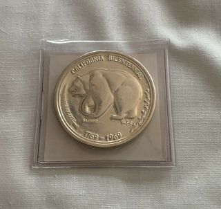 California Bicentenial Grizzly Bear Silver Medal Medallion 1769 - 1969