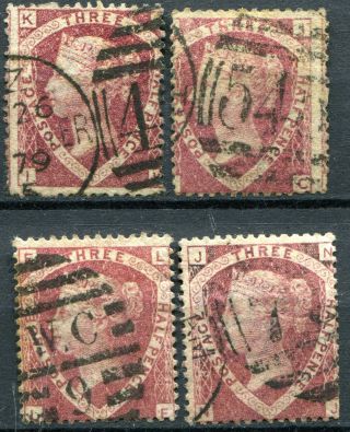 (588) 4 Very Good Sg51/53 Qv 1&1/2d Lake/rose Red.  Plate 3 Reconstruction