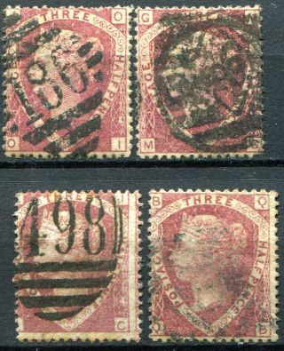 (587) 4 Very Good Sg51/53 Qv 1&1/2d Lake/rose Red.  Plate 3 Reconstruction