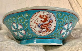 Vintage Wony Ltd Japan Serving Bowl with Dragon Design Hand Painted 3