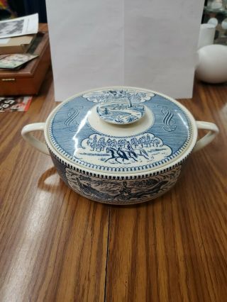 Currier And Ives Casserole Dish With Lid Carriage Horse 1.  25 Quart