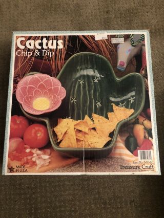 Vintage Treasure Craft Pottery Cactus Flower Chip And Dip Bowl Set
