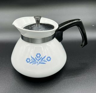 Vintage Corning Ware Cornflower 6 - Cup Coffee Tea Pot With Stainless Steel Lid