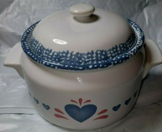 Blue Heart Cookie Jar Canister (s) 9 " H W Lid My Love Gibson Stoneware White