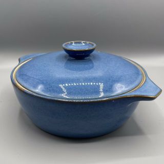 Blue Denby Stoneware Round Casserole/serving Dish With Lid Rams Head Logo