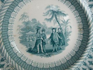 Antique 1830 ' s Staffordshire Historical W Penns Treaty Native American Plate 2