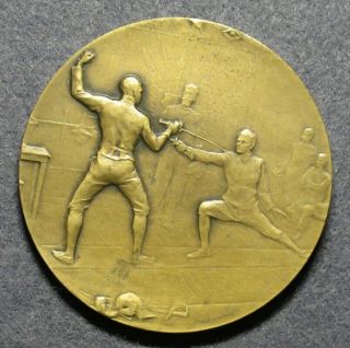 Swiss Art Nouveau Medal Fencing By Huguenin (ca.  1910)
