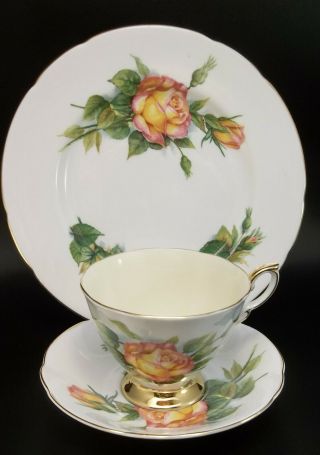 Paragon Tea Cup Saucer Set England Yellow Pink Peace Roses Trio Luncheon Plate