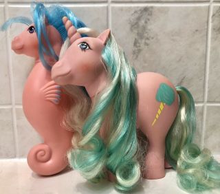 Vintage My Little Pony G1 Sugar Sweet Candy Cane Unicorn And Sea Pony Wavedancer