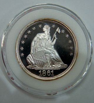 1861 Csa Proof Silver Half Dollar Fantasy Issue Token - 15.  55 Grams -.  999 Fine