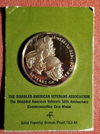Franklin Disabled American Veterans 50 Years Bronze Proof Medal Sci - 44 T893