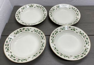 Set Of 4 Vintage Fine China Of Japan Christmas Holly Holiday Rimmed Soup Bowls