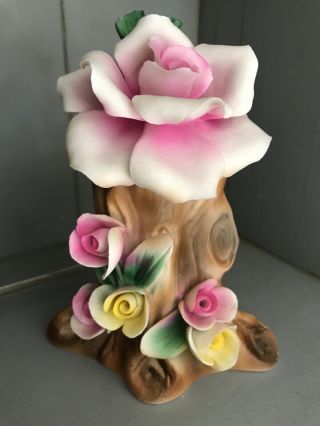 Rare Stuning Capodimonte Centerpiece Pink/yellow Roses 9 " Hand Crafted Italy