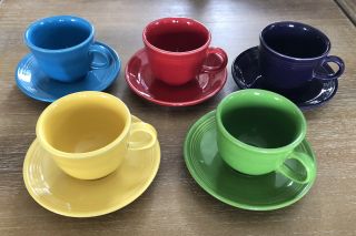 Set Of 5 Fiesta Ware Homer Laughlin Cups And Saucers Coffee/tea Multi Colors