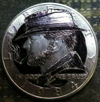 Kennedy Half Dallor As Clint Eastwood Hobo Nickel Hand Carved By J&m Tarantula