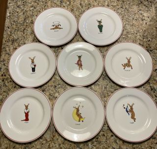 Complete Set Of 8 Festive Reindeer Plates By Ltd Commodities - 8 1/4” Plates Euc