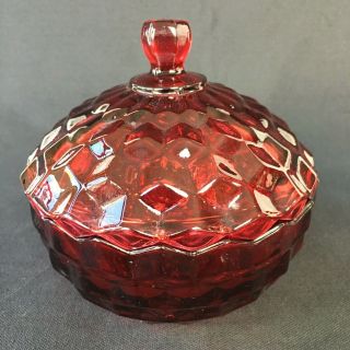 Fostoria American Indiana Glass Ruby Red Candy Dish Bowl With Lid 5 " X 5 "