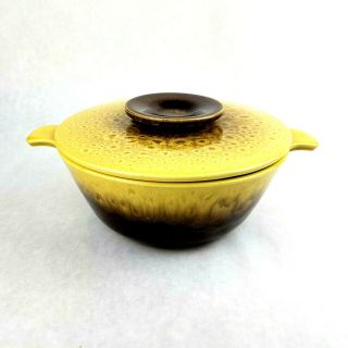 Vintage Hull Divided Casserole Dish Yellow And Brown Drip Glaze Covered