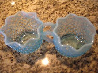Vintage Fenton Hobnail Blue Opalescent Glass Star Creamer & Sugar Bowl Set