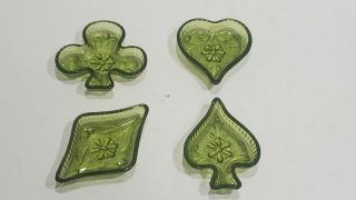 Tiara Indiana Green Glass Playing Card Suits Daisy Nut/candy Dish Set Of 4