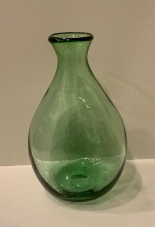 Glass Bottle Flask Vase Hand Blown Pontil Scar Wobble Flattened Sides Green