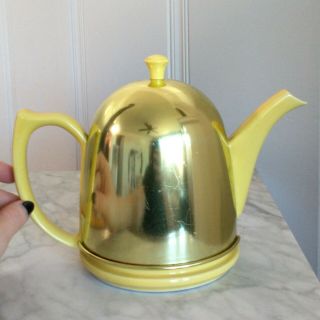 Vtg Hall Usa Yellow Teapot Metal Insulated Cozy Cover Art Deco Silhouette 1950s