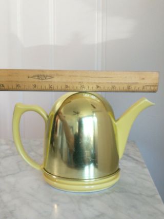 Vtg Hall USA Yellow Teapot Metal Insulated Cozy Cover Art Deco Silhouette 1950s 2