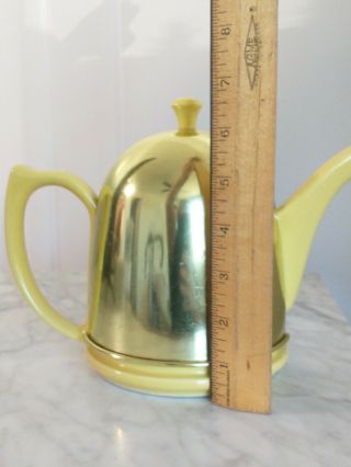 Vtg Hall USA Yellow Teapot Metal Insulated Cozy Cover Art Deco Silhouette 1950s 3
