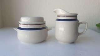 Yamaka Contemporary Chateau Cobalt Blue Stoneware Sugar Bowl W/lid & Creamer Set